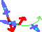 beginning of sword slash (the way i understand it)<br />red arrows--force<br />bright cyan dots--center of mass of sword
