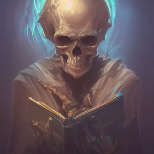 skeleton wizard with spell book